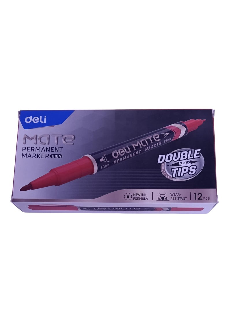 ديلي قلم تحديد دائم ذو رأسين من ديلي U104، أحمر اللون - Image 1